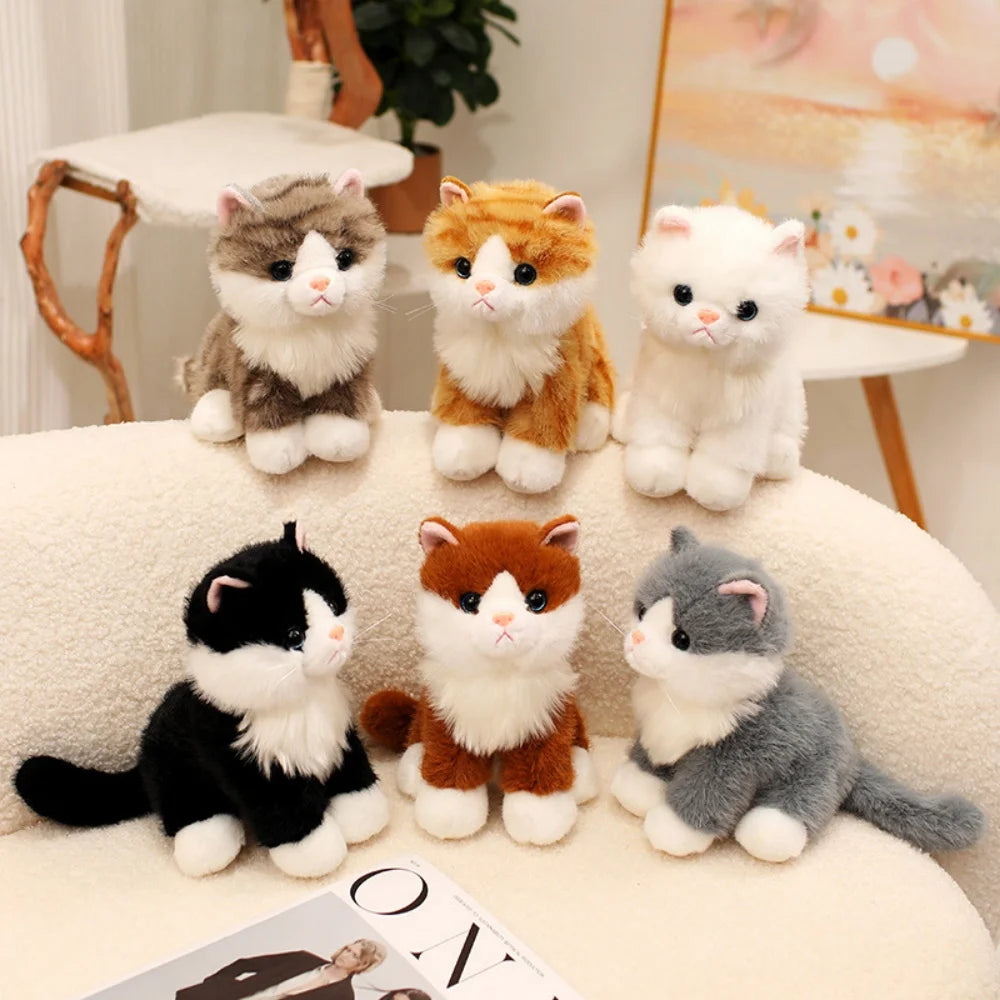 Cute Simulated Sitting Cat Pendant Doll Plush Toy Stuffed Soft Animal White Black Kitten Keychain Doll  Birthday Gift