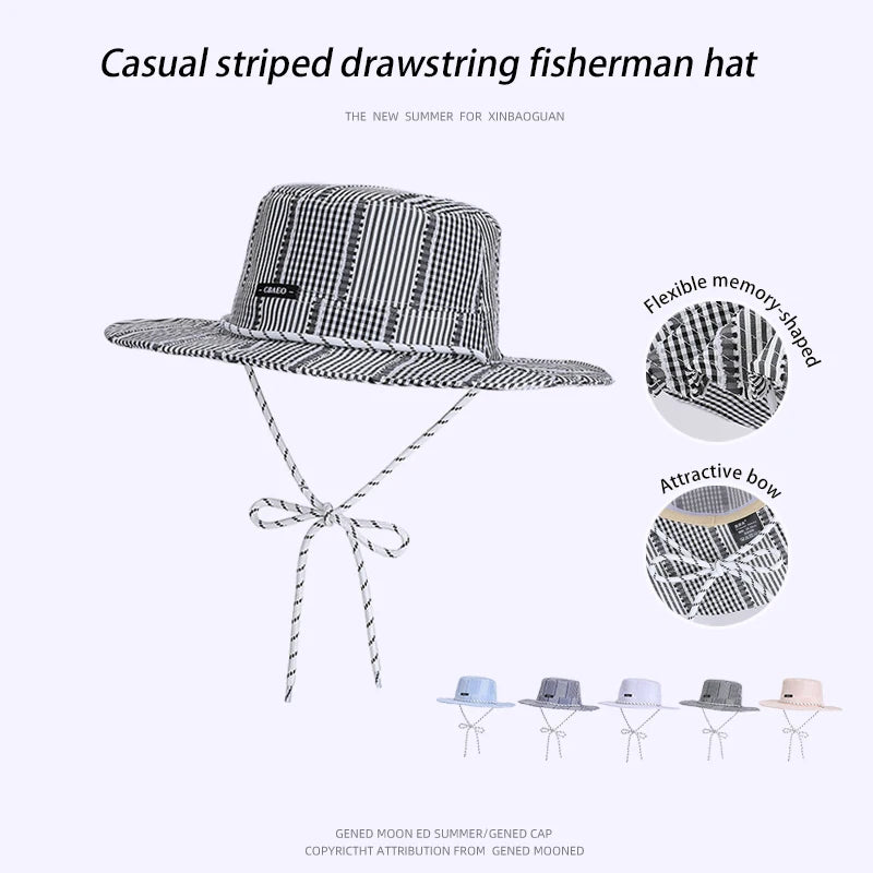 6149-New summer outdoor women's casual fashionable striped boater hat for going to the beach or on thesand.Largebrimmedsunhatfor