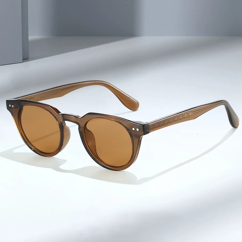 JNPCXI Round Women Luxury TR90 Sunglasses Shades UV400 Retro Rivets Men Sun Glasses