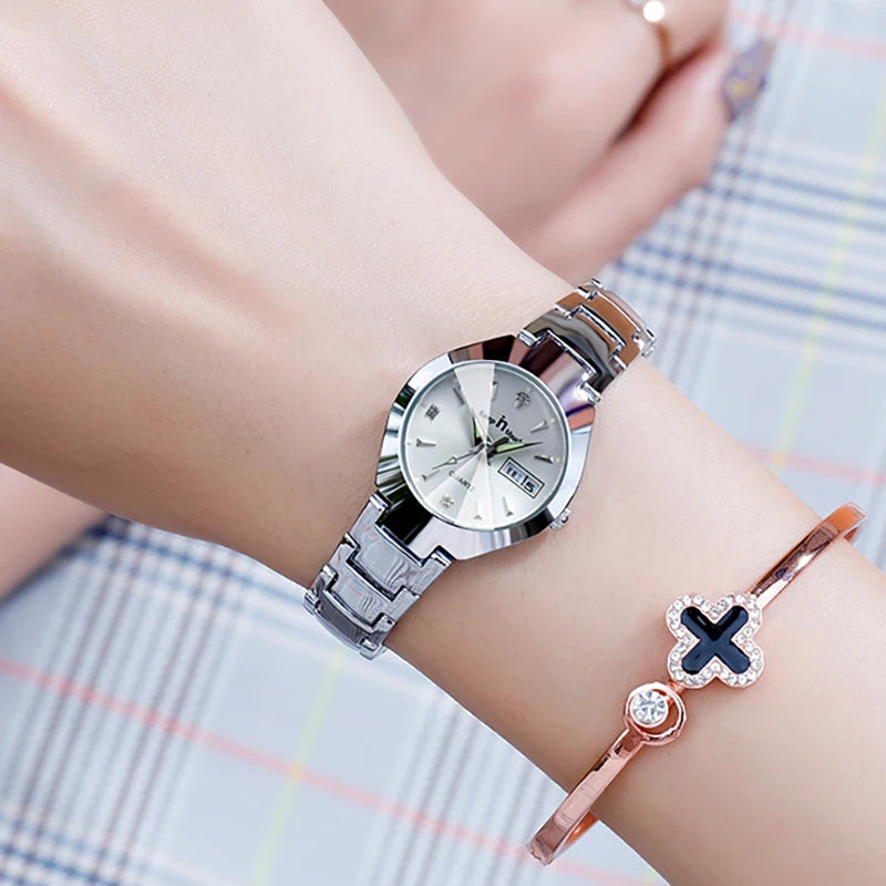 Women's Stainless Steel Watch High-quality Fashion Casual Watches For Women Waterproof Quartz Wristwatch With Calendar Luminous
