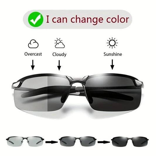 Color Changing Polarized Fashionable Glasses for Men and Women Retro Metal Half Frame
