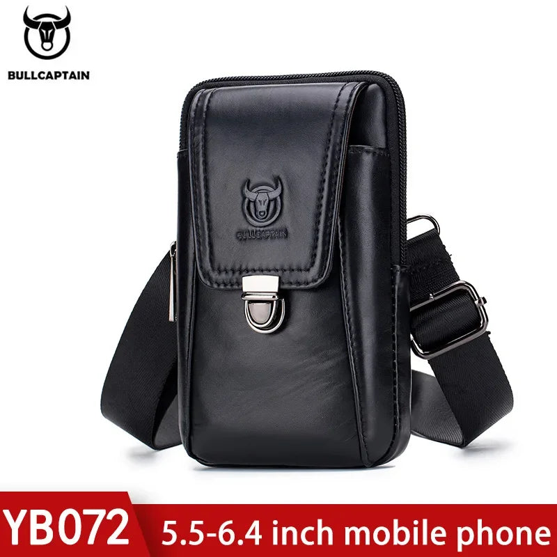 BULLCAPTAIN  Genuine Leather Vintage Waist Packs Men Travel Fanny Pack Belt Bum Shoulder Bag Waist Bag Mobile Phone Pouch