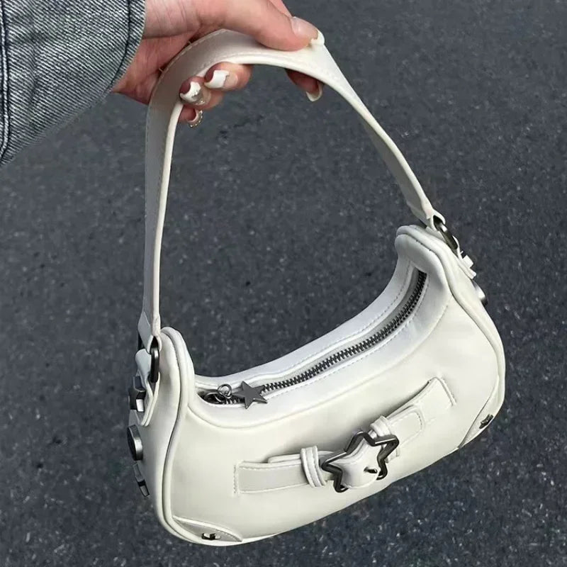 Y2K Korean Gothic Star Girl Black Handbag Harajuku Aesthetic Vintage Shoulder Crossbody Bag Trendy Women Messenger Tote Bags