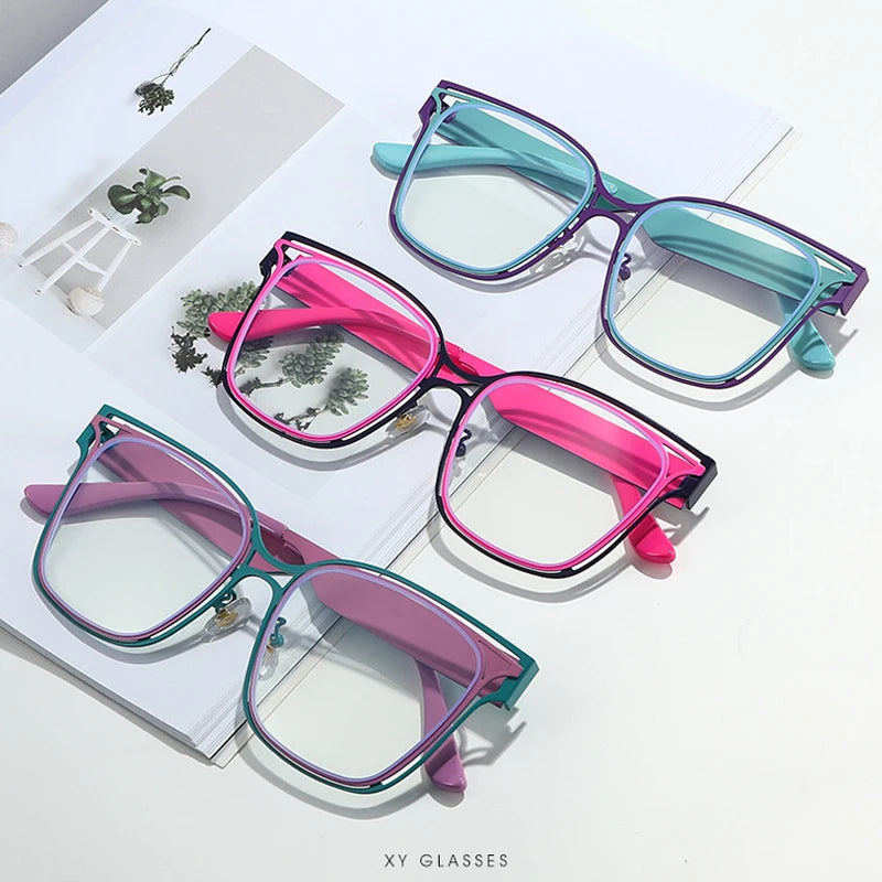 JNPCXI New Square Follow Oversized Fashion Glasses For Women Trendy Double Color Frame Clear Lens Computer Ladies Eyewear