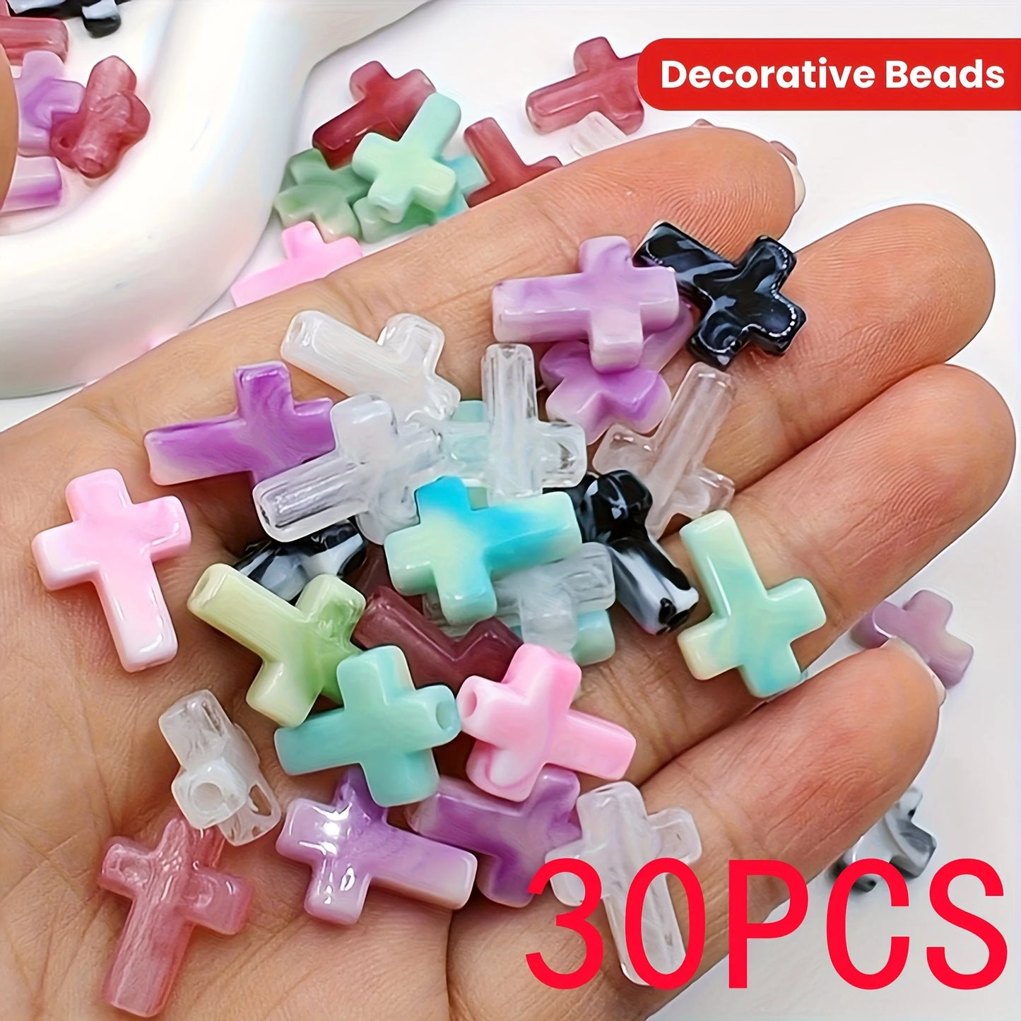 30pcs Random Mix Acrylic Cross Shaped Beads & Beads Accessories for Jewelry Making DIY  Necklace Bracelet Key Chain Accessories