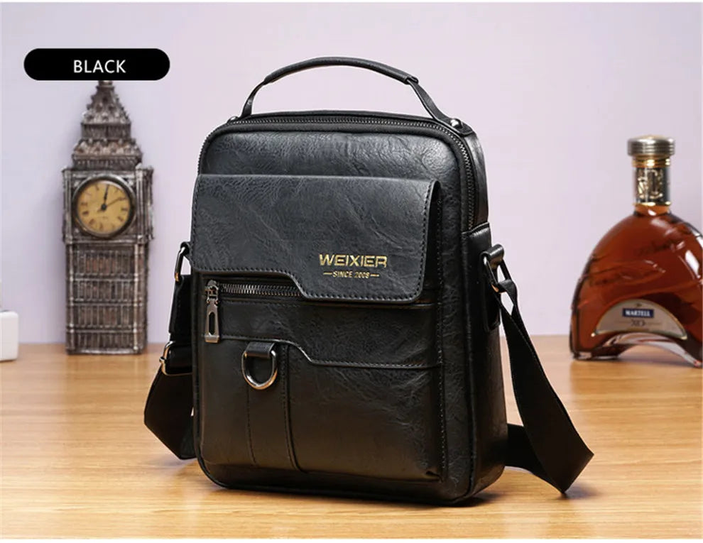 Weixer Men Crossbody Bag Shoulder Zippers Handbag Leather Messenger Tote Bag 02