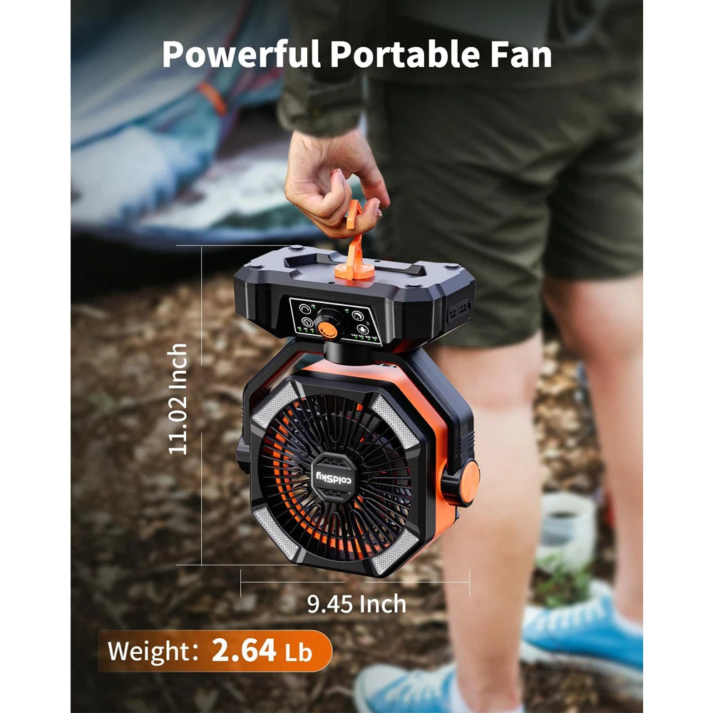Orange 20000mAh Battery Camping Fan, 4 LED Lantern 8 Speed Desk Fan Portable Fan