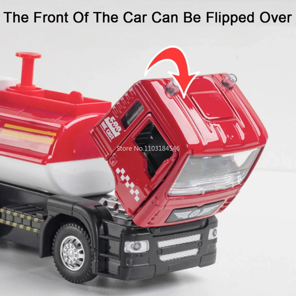 1/50 Sprinkler Truck Model Car Toy Alloy Diecast Engineering Vehicle Rubber Tire Sound Light Pull Back Toy Birthday Gift for Kid