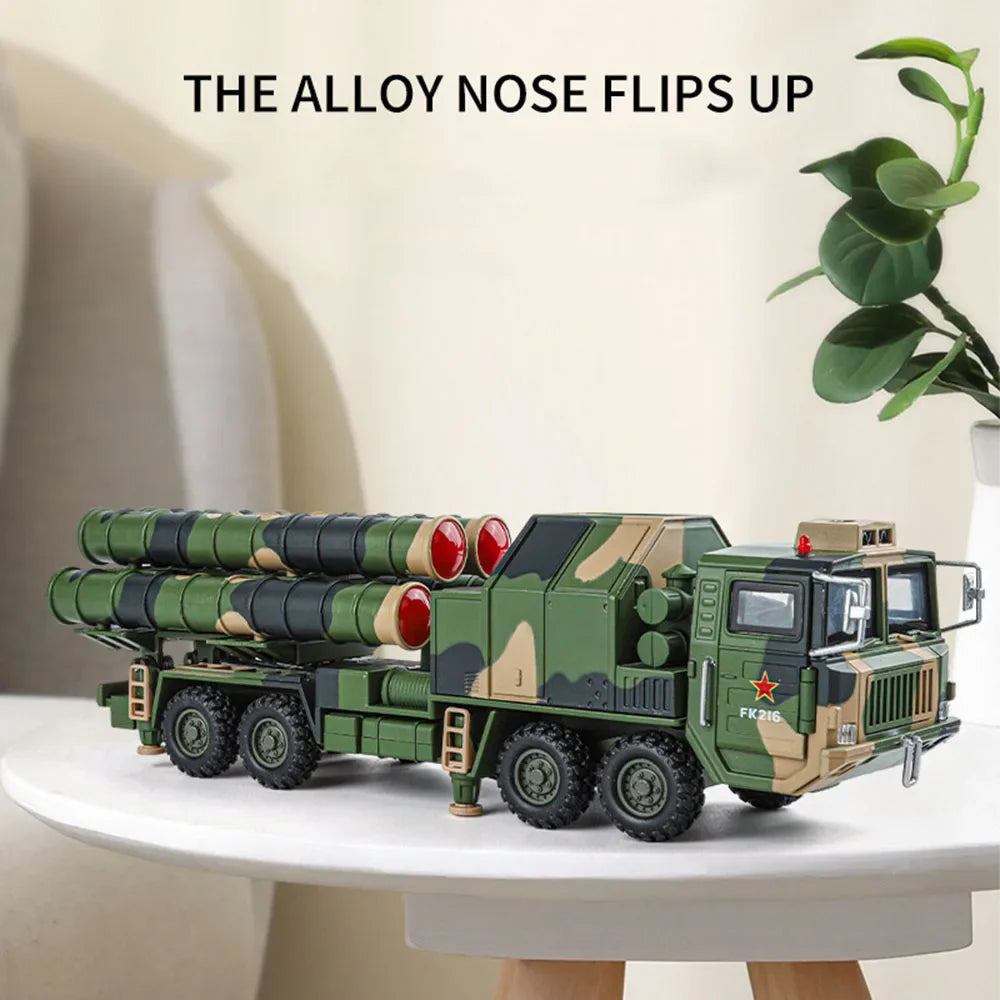 1:40 HQ-9 Anti-aircraft Missiles T99A  Alloy Model Car Toys Diecast Military Vehice Doors Opened Rubber Tire Children's Toy Gift