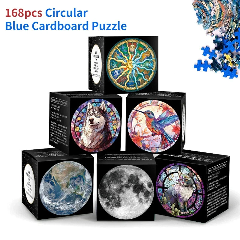 20*20cm 168 Pieces of Thickened Blue Cardboard New Mini Round Puzzle Ornament Adult Children's Toy Educational Toys