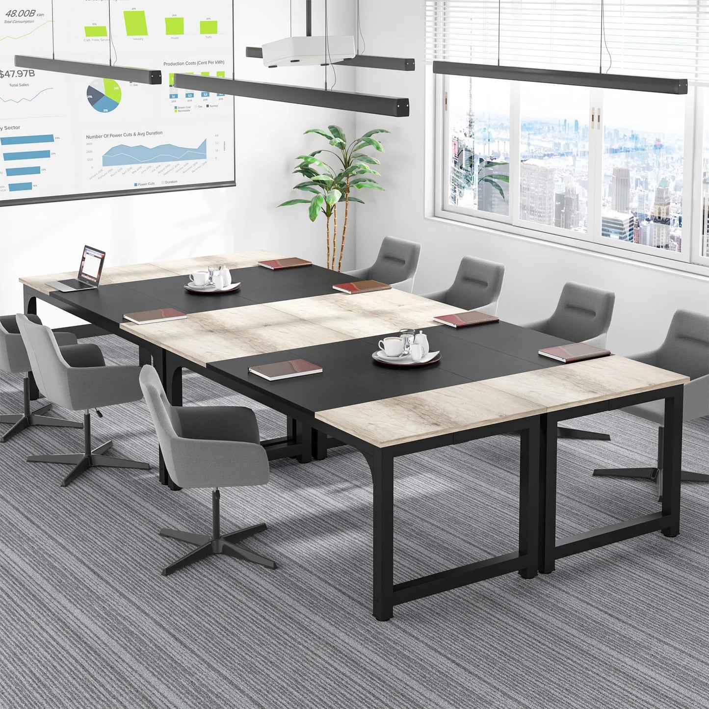 Tribesigns Large Grey Office Desk Computer Table Study Writing Desk Workstation