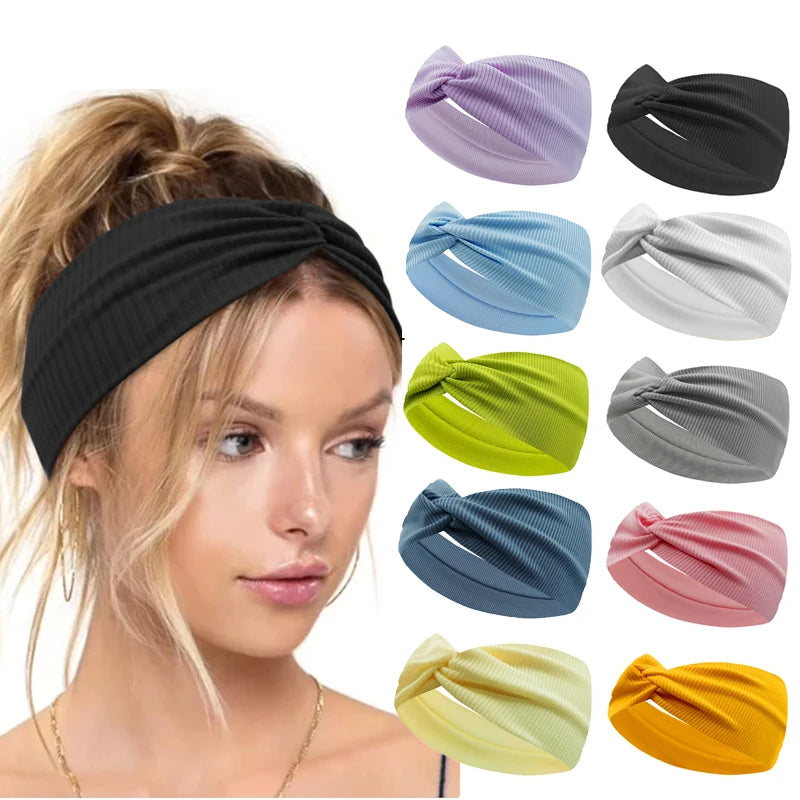 A Silky Threaded Fabric Twist Headband Yoga Workout Running Sport Elastic Hair Bands for Women's Turban Hair Wrap for Girls
