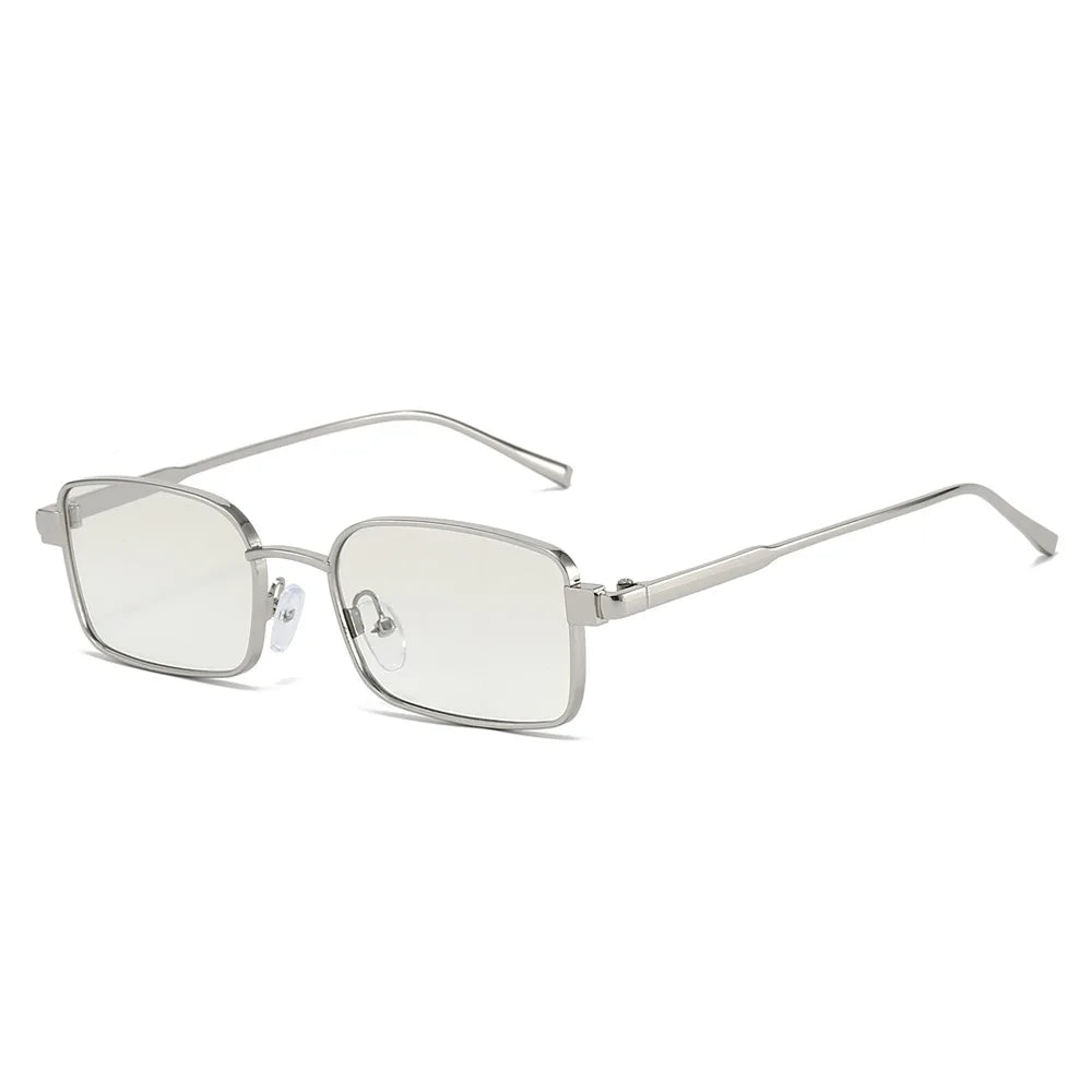 JNPCXI New Metal Rectangle Women Sunglasses Fashion Silver Blue Gradient Shades UV400 Men Punk Sun Glasses