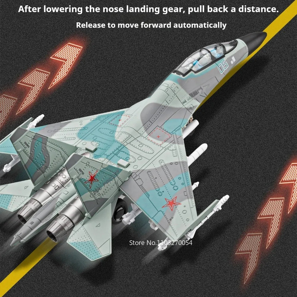 1:64 Su-35 Alloy Fighter Model Diecast Toys Car with Sound Light Pull Back Catapult Missile Airplane Fun Gifts for Boys Ornament