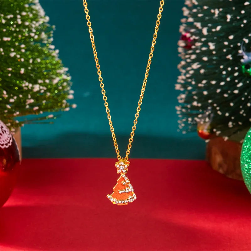Luxury Zircon Crystal Christmas Tree Pendant Necklace For Women Exquisite Rhinestone Snowflake Clavicle Chain Jewelry Xmas Gifts