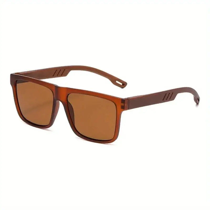 Wood Grain Spring Hinge Sunglasses Classic Retro Square Frame UV400 Unisex Comfort Fit for Daily Casual Wear
