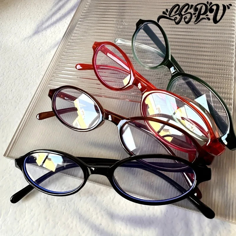 4 Pack Polycarbonate Y2K Fashion Oval Frame Non-Prescription Spectacles with Full Rim