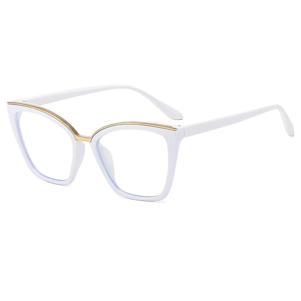 JNPCXI New Fashion Cat Eye Anti Blue Light Flat Top Glasses Metal Decorative Frame UV400 Protection for All Gender
