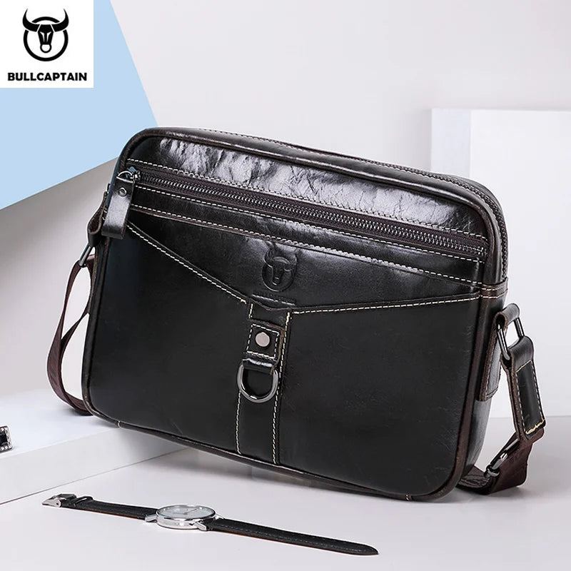BULLCAPTAIN Genuine Cowhide Men's Shoulder Bag 2022 New Large Capacity Convenient Men's Bag Senior Fashion Men's Cross-Body Bag