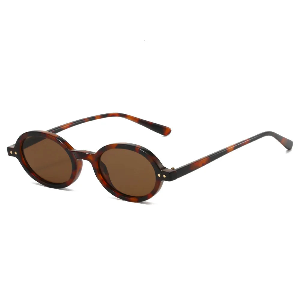 JNPCXI New Fashion Small Oval Sunglasses Women Vintage Rivets Punk Orange Tea Shades UV400 Men Sun Glasses