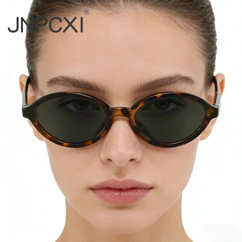 JNPCXI Fashion Small Oval Sunglasses Women Retro Punk Gradient Green Black Shades UV400