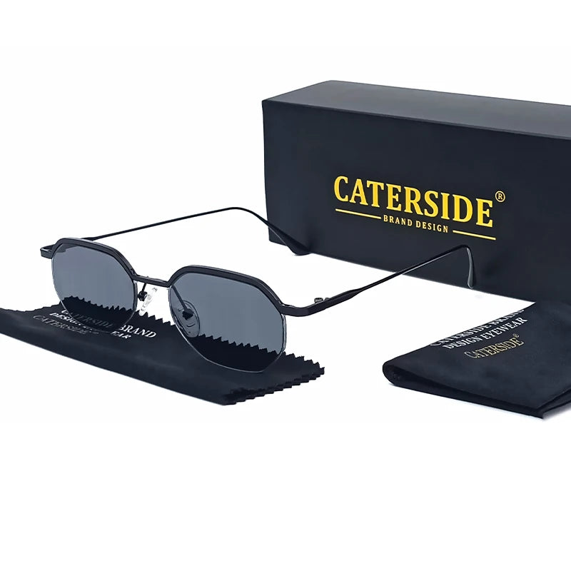 CATERSIDE Retro Small Sunglasses Men Polygonal Punk Half-Frame Sun Glasses for Women Business Travel Party Eyewear Summer Style