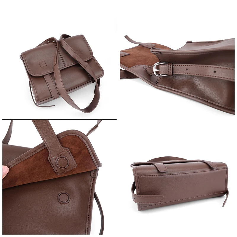 Women's Genuine Leather Solid Color Crossbody Bag Multi-Pocket Shoulder Bag Lightweight Messenger Bag Luxury Designer Handbag