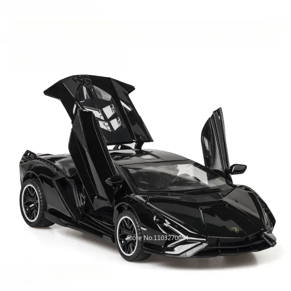 1/32 LP740 Sian Toys Model Car Diecast Alloy Sports Car Metal Body Rubber Tire Doors Opened Sound Light Pull Back Toy Kid Gifts