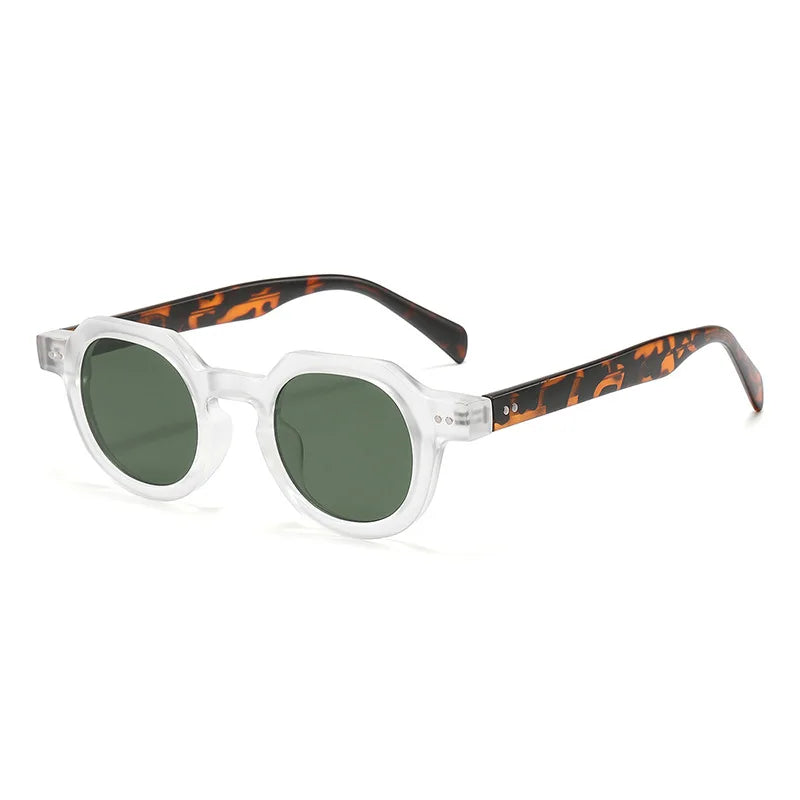 JNPCXI New Retro Rivets Round Sunglasses Women Shades Fashion Clear Lens Frame Men Punk Tea Sun Glasses UV400