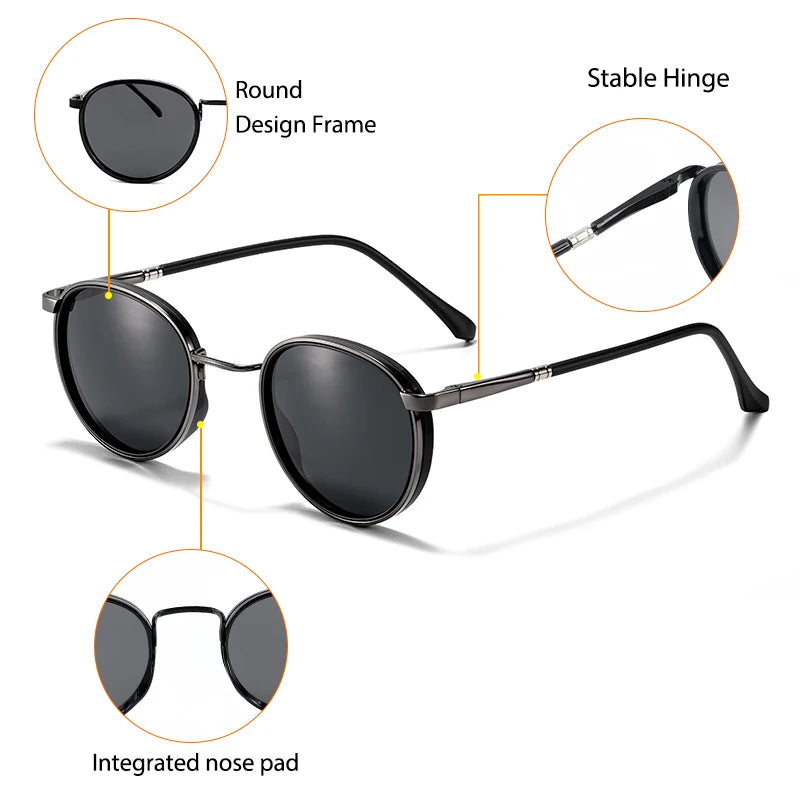 Caterside Vintage Polarized Round Sunglasses Men Hip Hop Style Metal Frame Sun Glasses Women Driving Fishing Party Eyewear Uv400