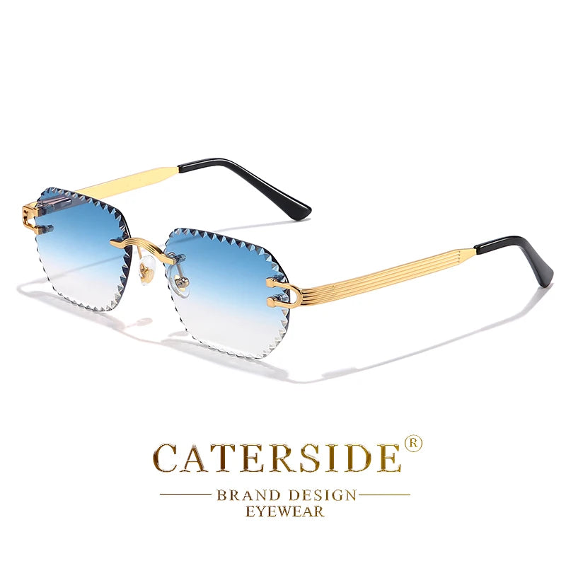 CATERSIDE New Rimless Sunglasses Men Square Fashion Cutting Lens Brand Design Sun Glasses for Women Party Festival Eyewear Gift