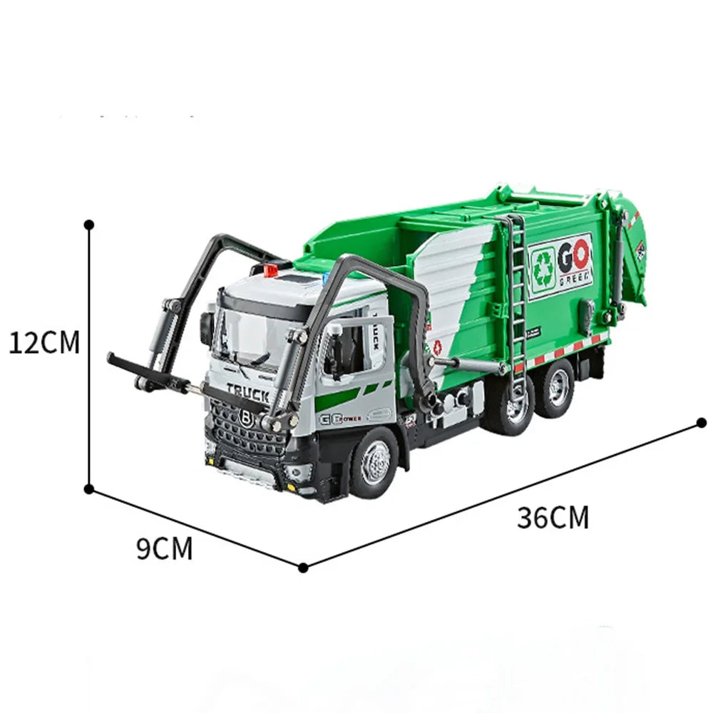 1:18 Alloy Electric City Sanitation Vehicle Hook Truck Toys Car Diecast Model Front End Doors Opened Sound Light Children's Gift