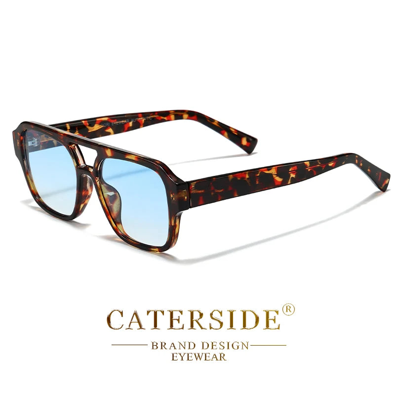 CATERSIDE Fashion Men Sunglasses Flat Top Double Bridges Design Sun Glasses Woman Outdoor Travel Beach Ideal Choice for Gifts