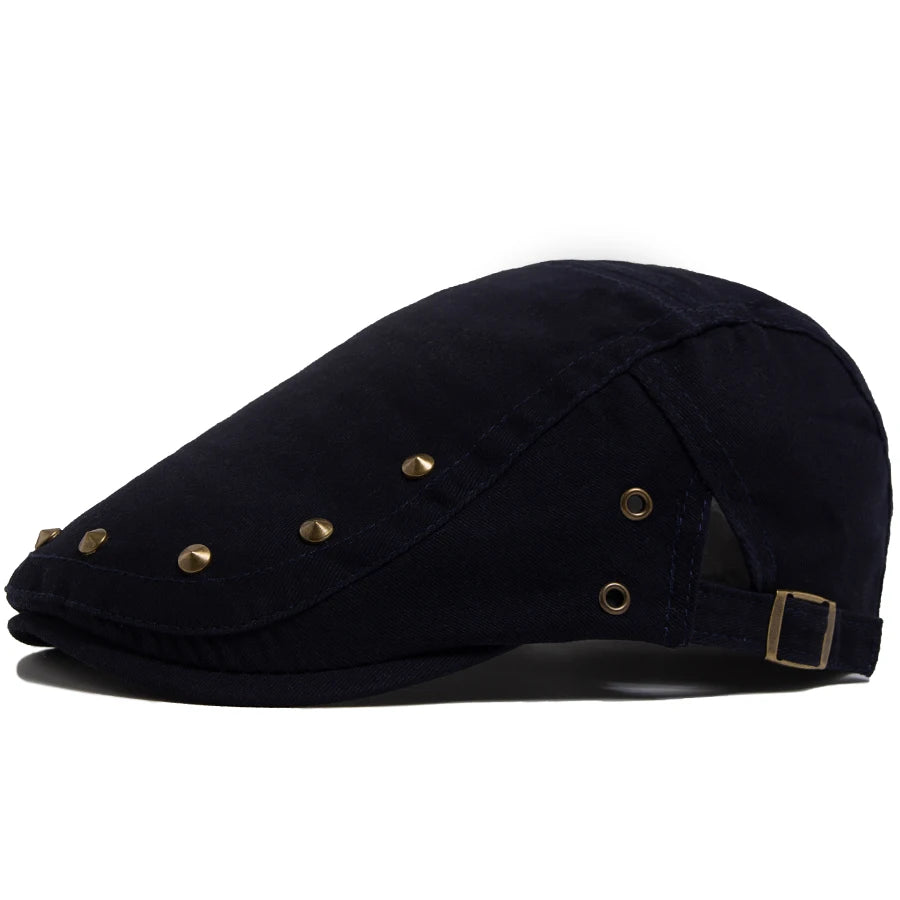Men Flat Cap Fashion Rivet Design Cotton Solid Color Women's Beret Spring Summer Casual Sun Visor Hat Unisex Hip Hop Caps Gorras