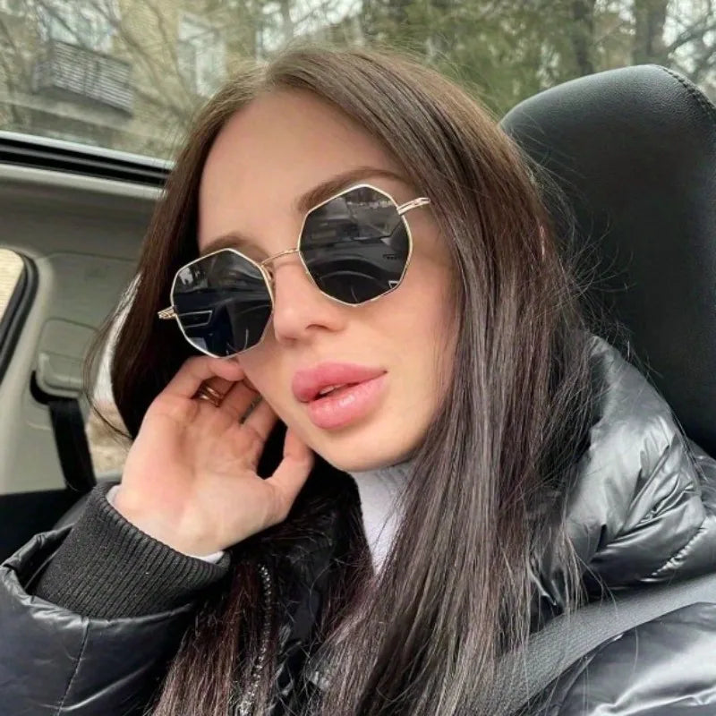 Unisex Retro Octagonal Metal Polygon Square Sunglasses