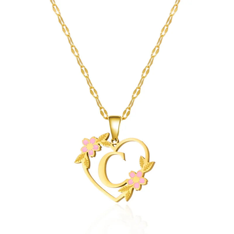 Stainless Steel Heart A-Z Initial Letter Pendant Necklace for Women Fashion Gold Color 26 Alphabet Necklace Party Jewelry Gifts
