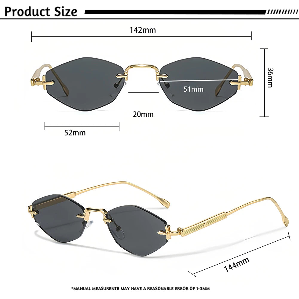 CATERSIDE Punk Men's Small Sunglasses High-Quality Polygon Metal Frame Y2K Sun Glasses Women's Party Outdoor Small Glasses UV400
