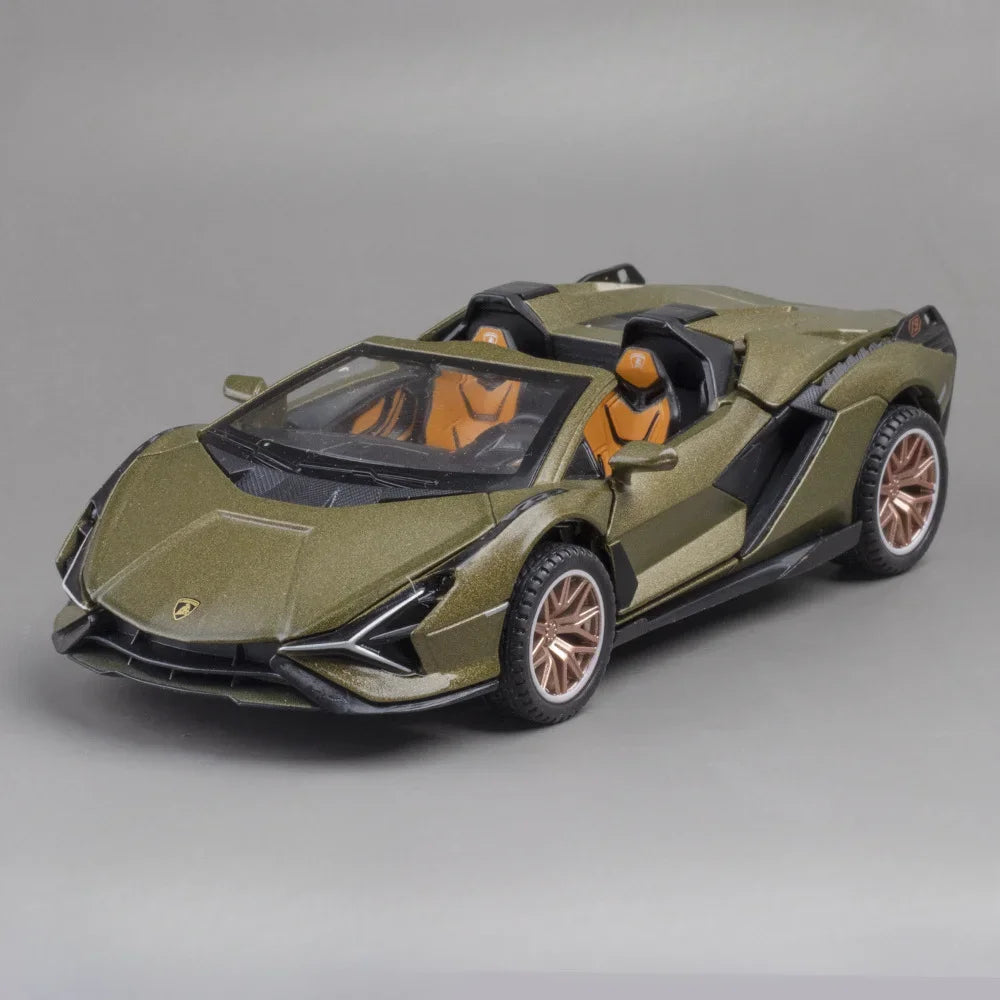1/32 SIAN SCV12 Toys Car Model Alloy Diecast Sport Cars Metal Body Rubber Tires Doors Opened Sound Light Pull Back Gifts for Kid