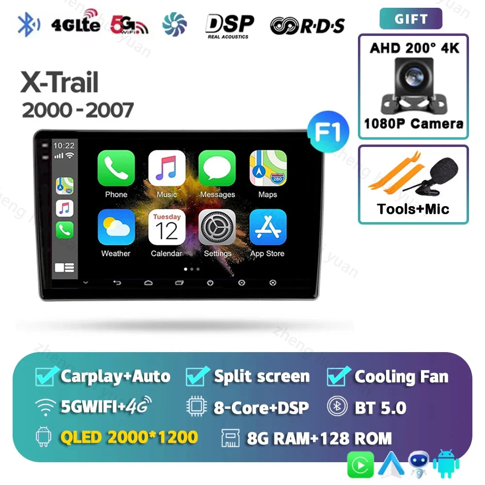 Android 15 For Nissan X-Trail X Trail X - Trail 1 T30 2000 - 2007 2K QLED CarPlay Auto Car Radio Multimedia Video Player GPS