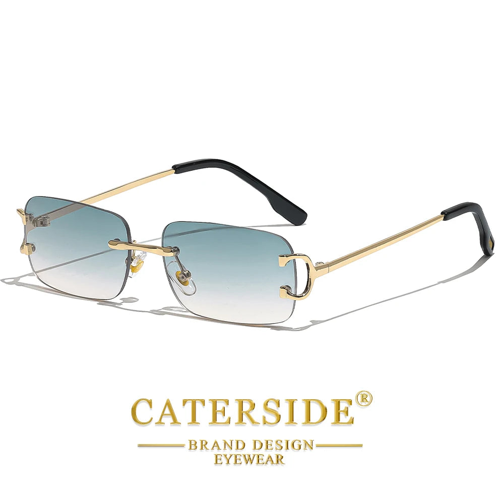 CATERSIDE Men's Rimless Small Frame Sunglasses Brand Design Metal Fashion Sun Glasses Women's Decoration Outdoor Eyewear UV400