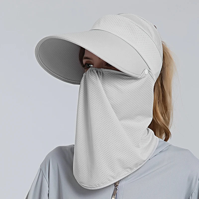 Xinbaoguan 100% polyester 8094 summer new ponytail ice feeling sunscreen hat for women cycling face mask outdoor sunshade hat