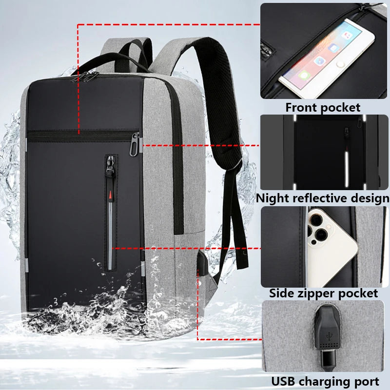 Waterproof Business USB Backpacks, 15.6 "Laptop Backpack Large Capacity Men Bags