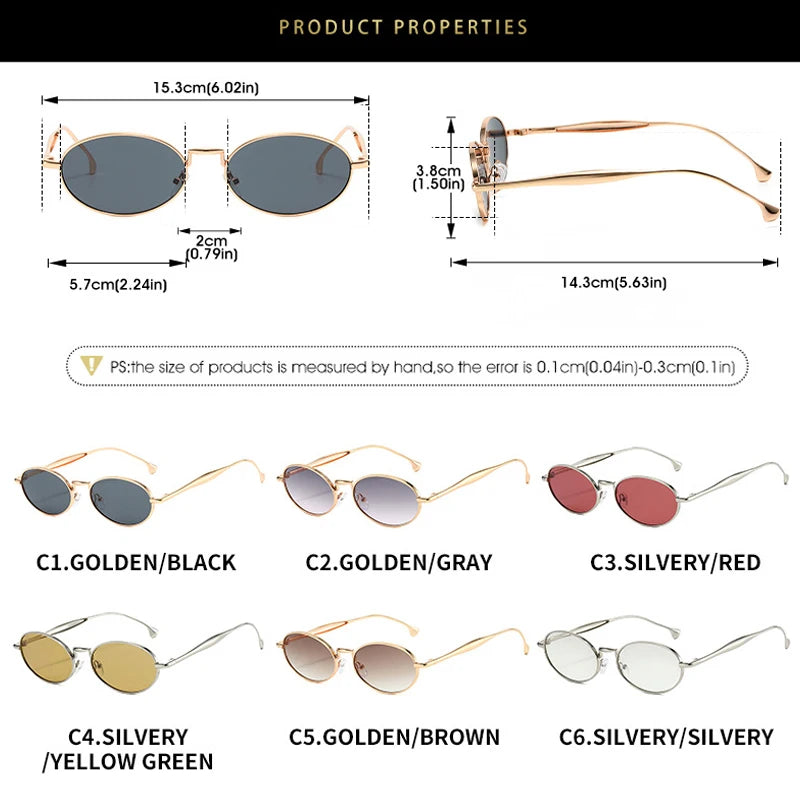 JNPCXI New Vintage Metal Small Oval Punk Women Sunglasses Fashion Silver Red Men Gradient Shades UV400