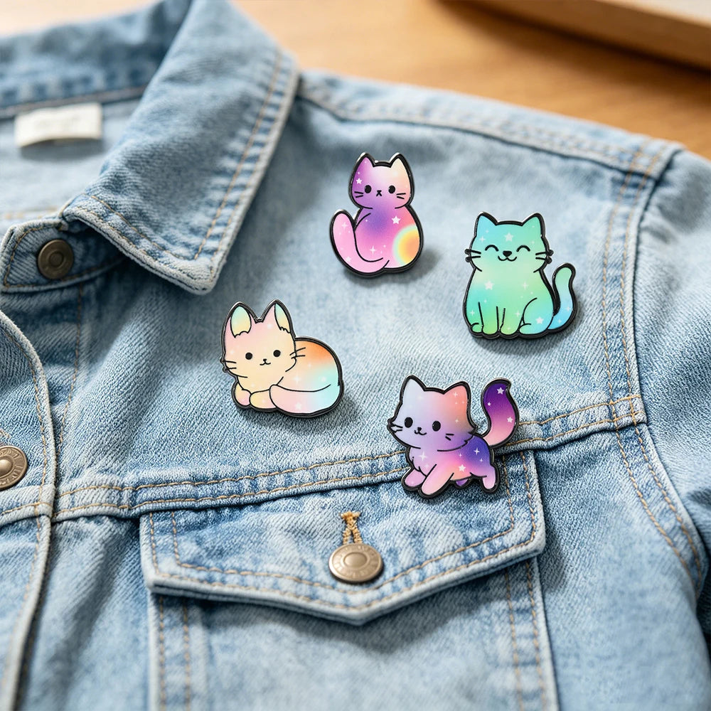 4 Pcs Cute Rainbow Galaxy Cat Enamel Pins Kawaii Cartoon Brooches Animal Lapel Badges Jewelry Gifts for Cat Lovers & Pride Acces