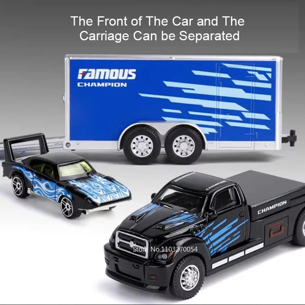 1:64 Container Trailer Alloy Diecast Model Toys Car Tailgate Can Be Lowered Pull Back Miniature Vehices Children's Surprise Gift