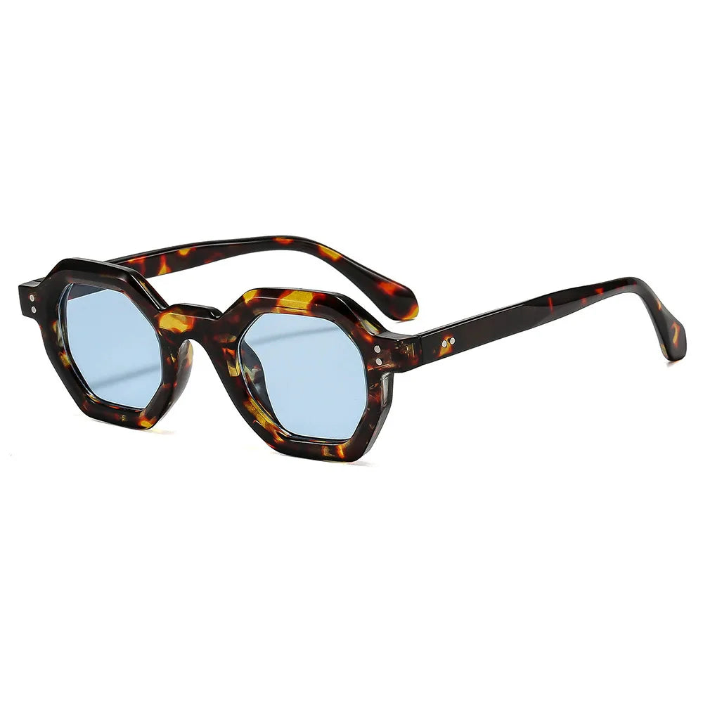 JNPCXI New Fashion Polygon Small Square Women Sunglasses Retro Rivets Men Leopard Blue Shades UV400 Trending Sun Glasses