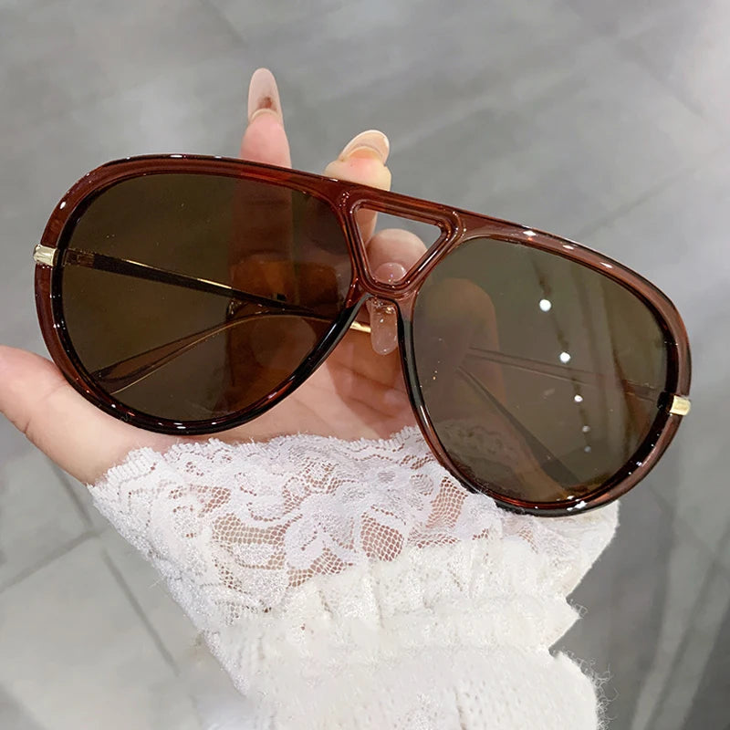 JNPCXI Fashion Double Bridges Pilot Women Oversized Sunglasses Retro Candy Color Green Gradient UV400 Men Punk Sun Glasses