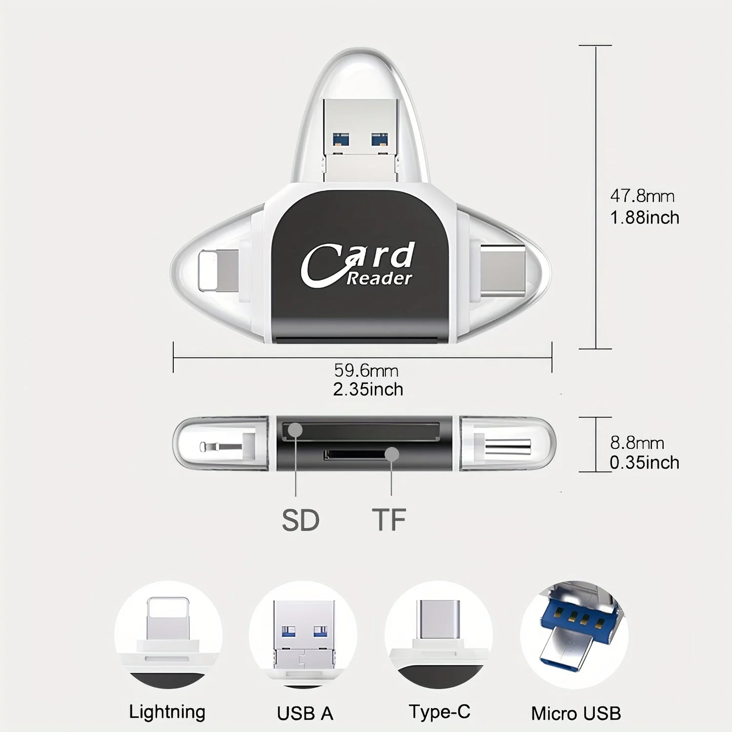 4 In 1 SD Reader Card, TF Card 128GB, Plug and Play for IPhone Samsung XiaoMi