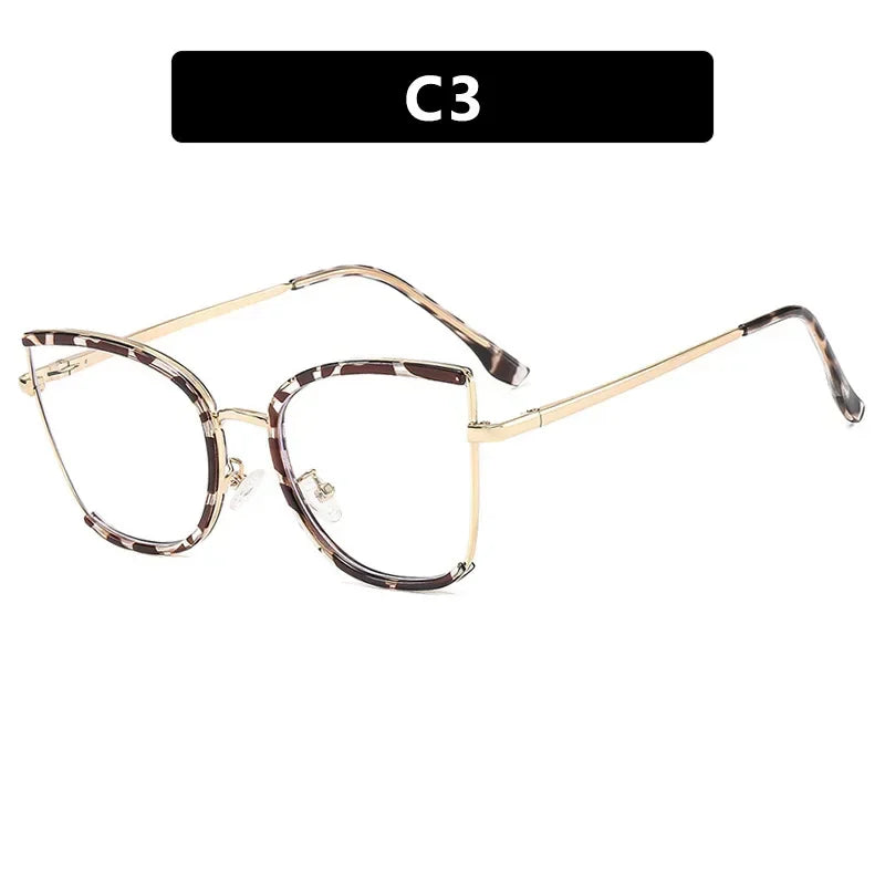 JNPCXI Retro Oversized Cat Eye Women Metal Glasses Frame Fashion Clear Anti-Blu-Ray Eyewear Men Optical Computer Square Frames