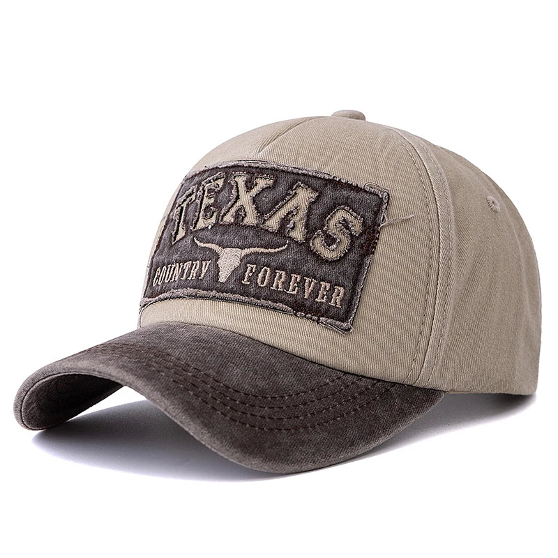 Washed Cotton Vintage Baseball Cap TEXAS Letter Embroidery Outdoor Sport Dad Hat